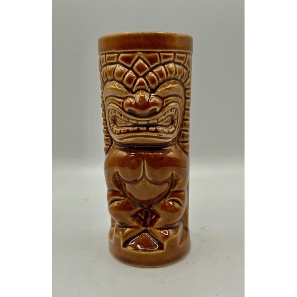 Orchids of Hawaii Tiki Mug/Vase Polynesian Smiling Deity "Ku". Made in Japan 6‎